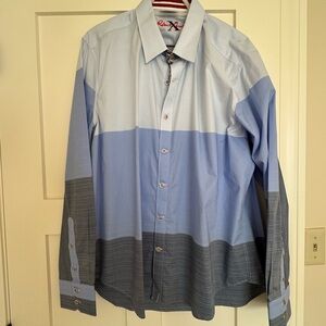 Robert Graham Blue and Gray Color Block Shirt